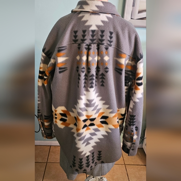 Women Southwestern Gray Brown White Black Patterned Jacket - Picture 9 of 15